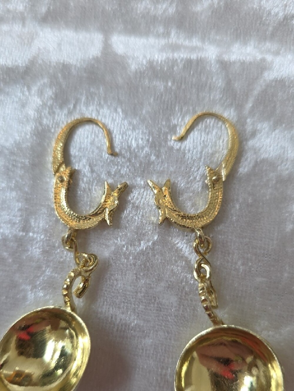 Retro 1970s Polished Gold Over Sterling Disc Drop Earrings - Picture 4 of 8